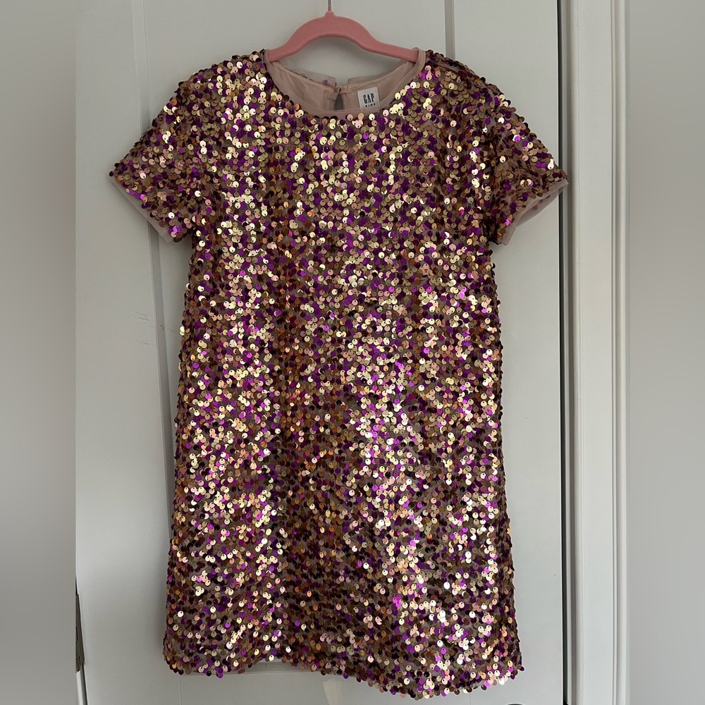 GAP Girls Gold and Magenta Sequin A-line Dress Size Medium